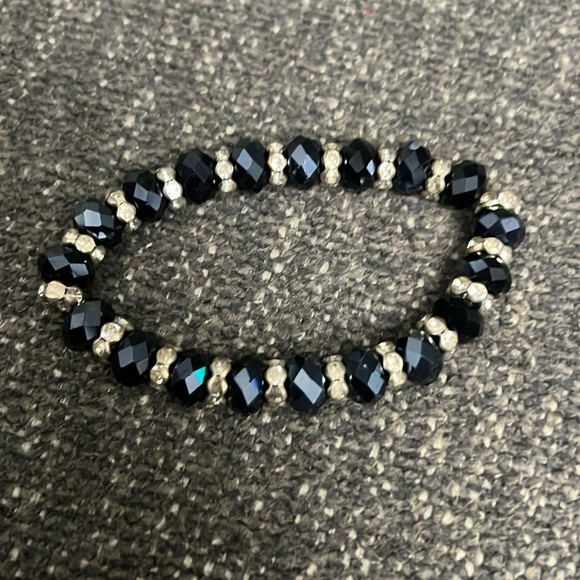 Jewelry - #5 Navy metallic rondelle bracelet with wavy diamante spacers